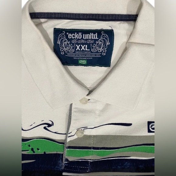 ECKO UNLTD Mens Size XXL White Gray 100% Cotton Graphic Polo Shirt Collared - Picture 4 of 7